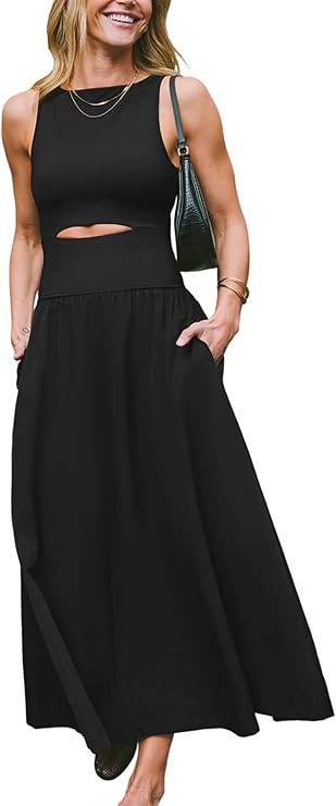 CUPSHE Summer Dress for Women 2025 Formal Sleeveless Round Neck Cutout Pockets Casual A Line Maxi... | Amazon (US)