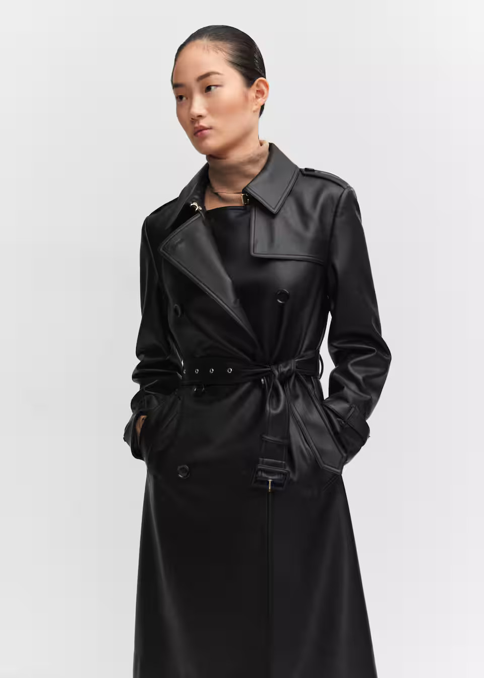 Leather-effect trench coat | MANGO (US)