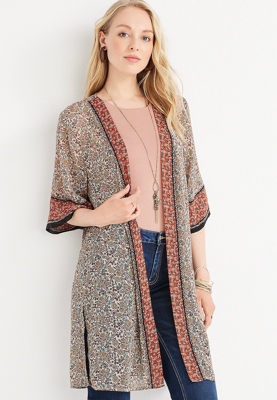 Floral Border Print Kimono | Maurices