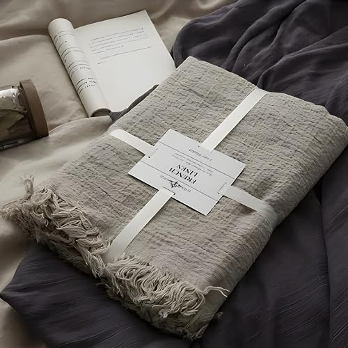 100% Pure Linen Blanket,100% Natural Flax Linen Throw Blanket, 79"x63" French Linen Fabric,Soft,Breathable and Skin-Friendly Bed Blanket - Linen Color | Amazon (US)