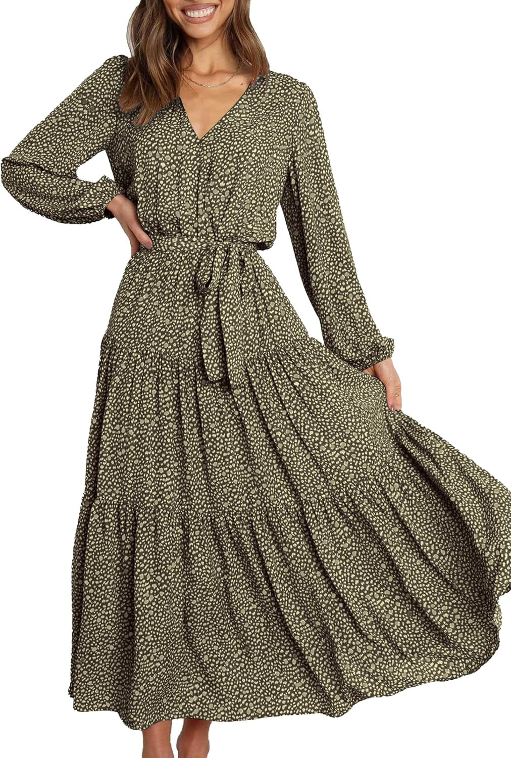PRETTYGARDEN Womens Long Sleeve Boho Floral Wrap Maxi Dress | Amazon (US)