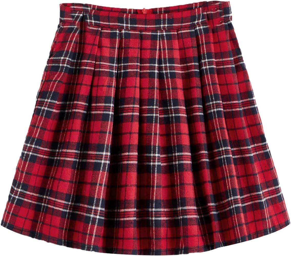 WDIRARA Women's Casual Plaid High Waist Pleated A-Line Mini Skirt | Amazon (US)