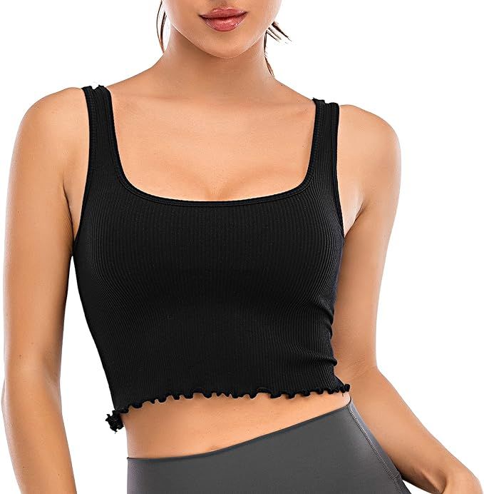 RUNNING GIRL Workout Crop Top for Women, Seamless Thick Strap Yoga Ribbed Tank Tops Longline Spor... | Amazon (US)