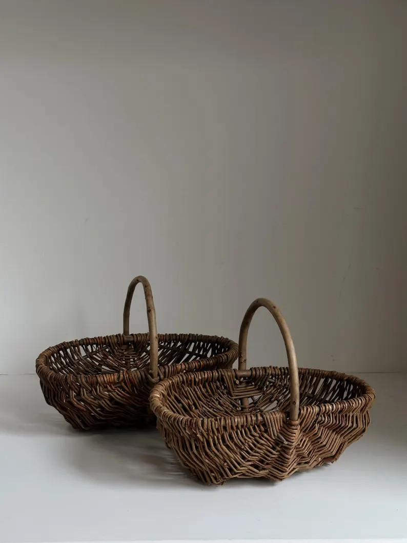 Vintage Wicker Basket, Flowers Basket, Garden Trug, Nesting Basket, Flower Girl Basket, Wedding B... | Etsy (US)