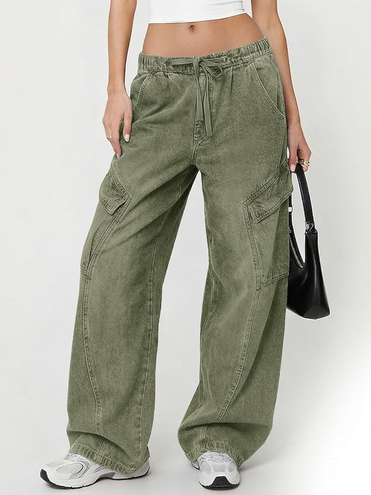 Tankaneo Women Baggy Wide Leg Jeans Y2k Low Rise Drawstring Boyfriend Denim Pants Casual Loose Fi... | Amazon (US)