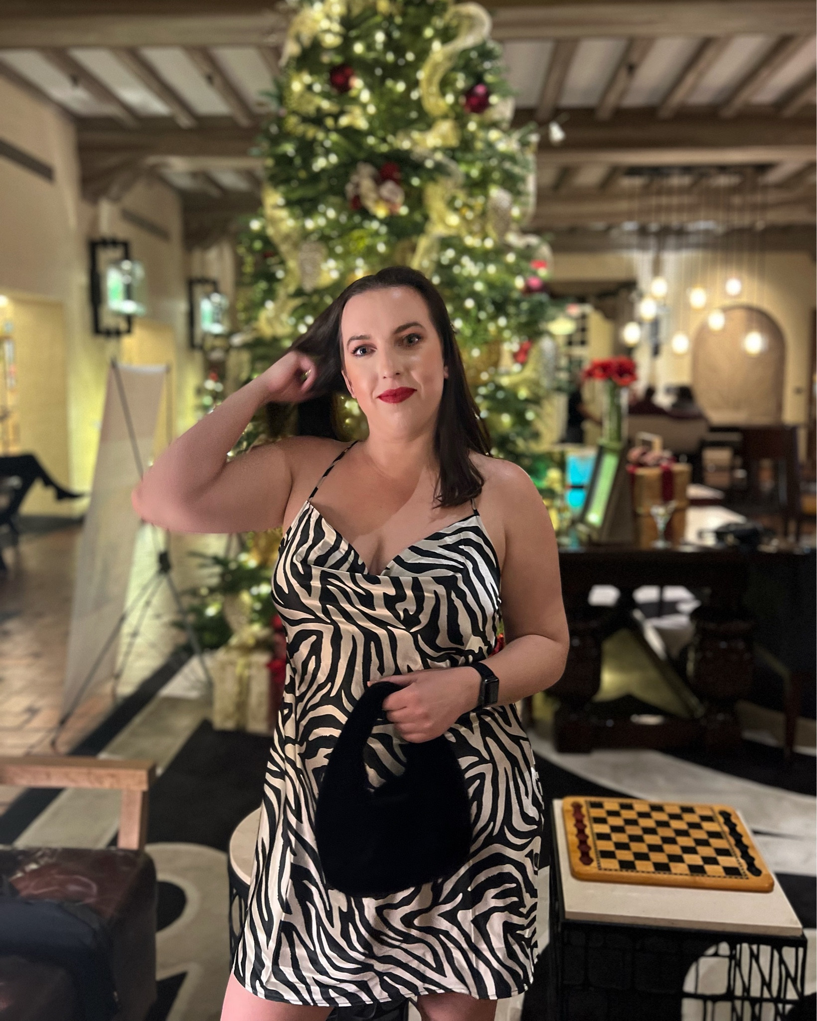 Zebra print slip dress for the holidays! Easy holiday outfit for a holiday party. 

#LTKHoliday #LTKSeasonal #LTKitbag