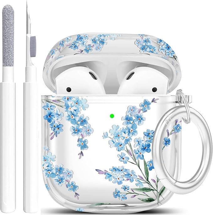 Protective Clear Floral Case Cover with Cleaner Kit Portable Shockproof Women Girls with Keychain... | Amazon (US)