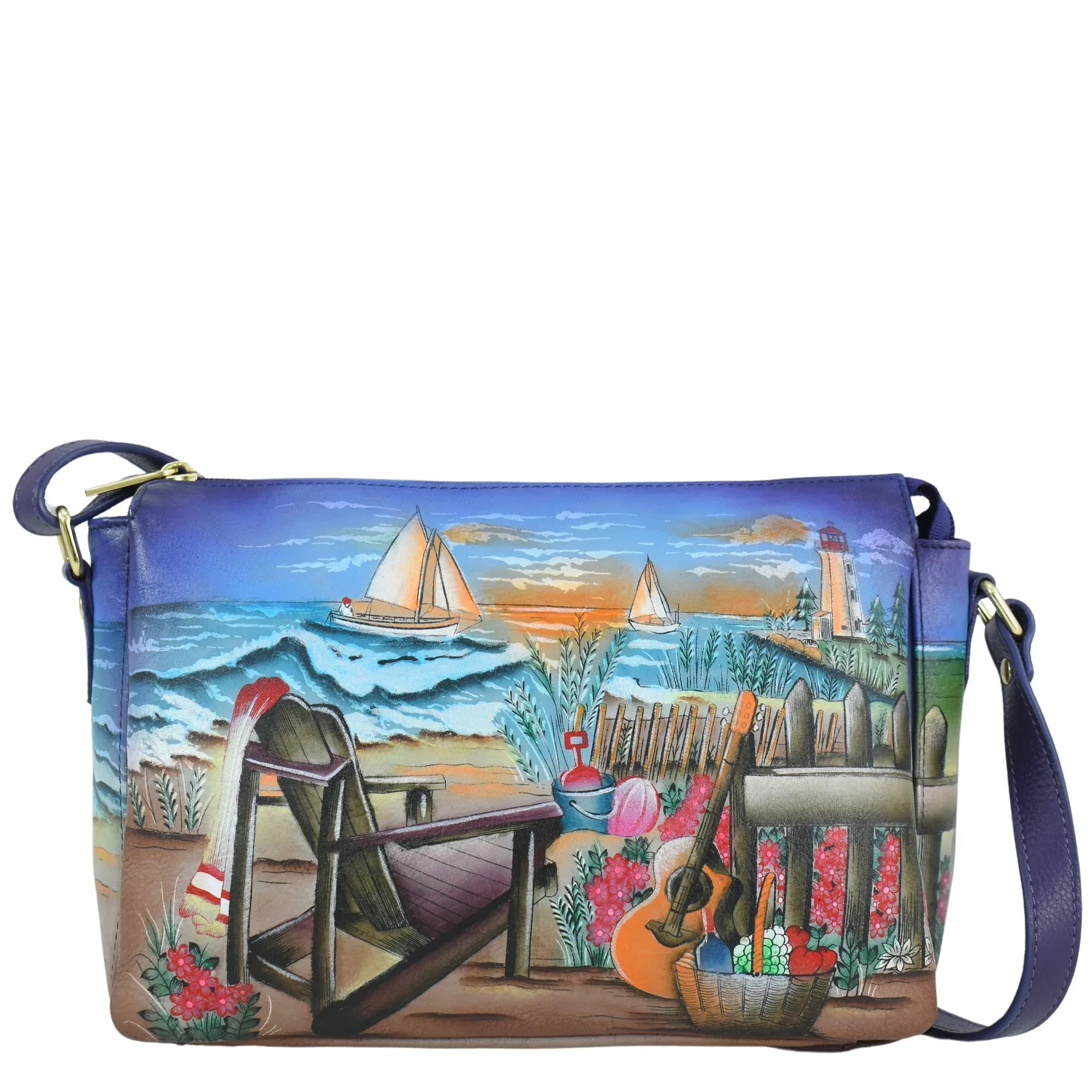 Leather Hand Painted Organizer Crossbody - 7590 | Anuschka 