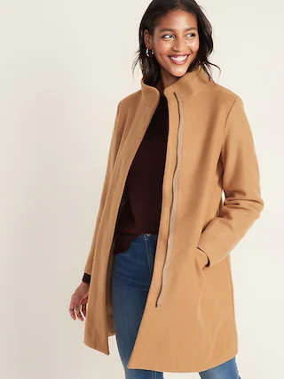 Soft-Brushed Funnel-Neck Coat for Women | Old Navy (US)