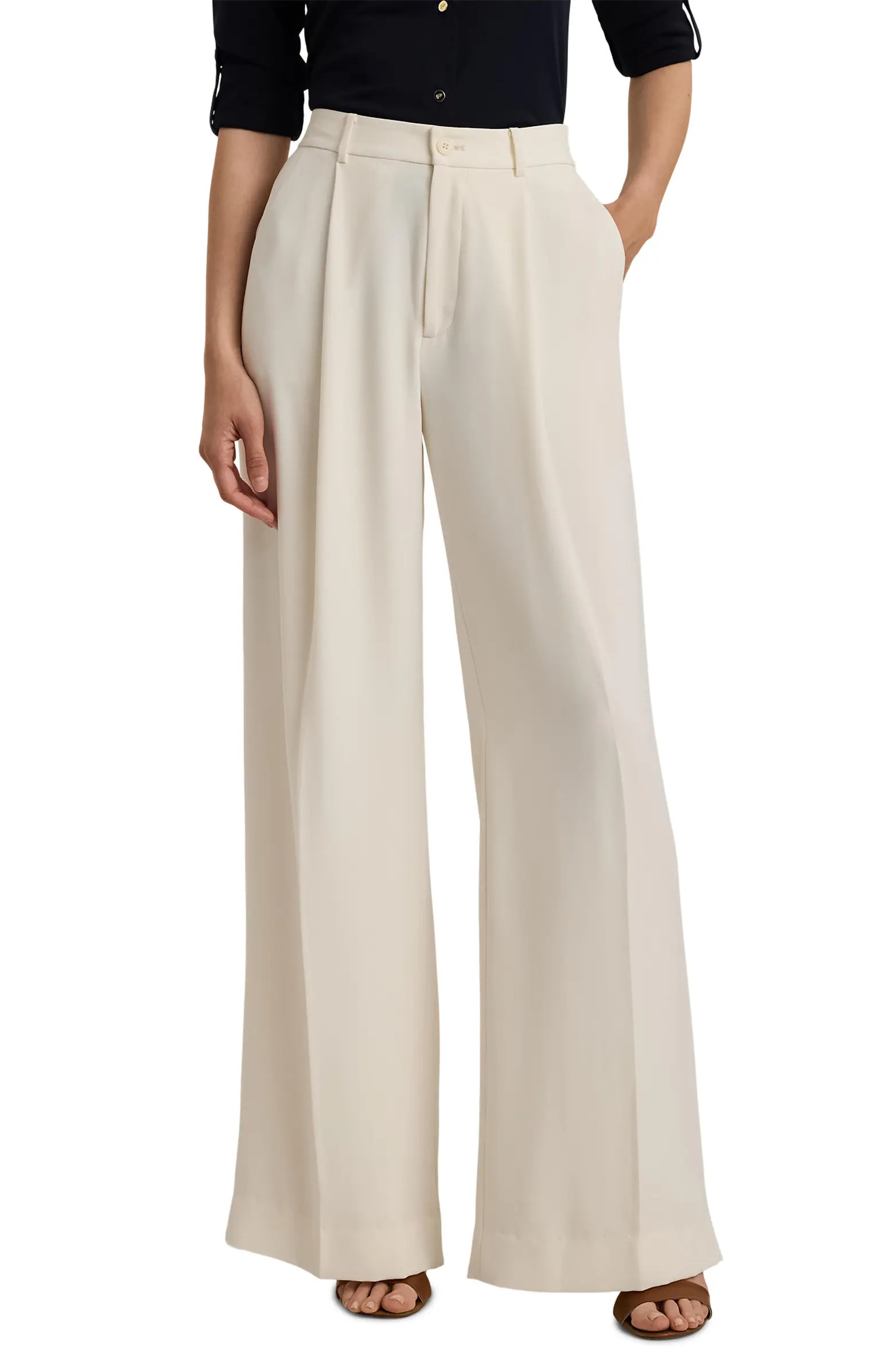 Lauren Ralph Lauren Double Faced Georgette Wide Leg Pants | Nordstrom | Nordstrom