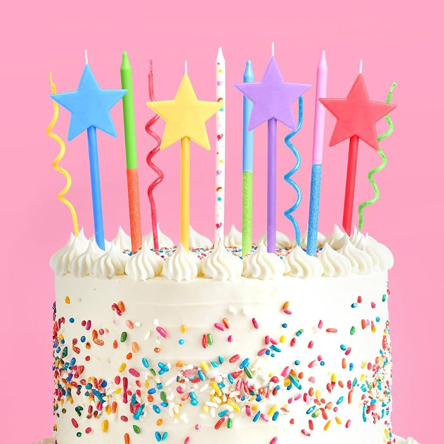 xo, Fetti Fun Novelty Birthday Candles - 14 Piece Set | Star Shaped, Glitter, Pastel Rainbow, Par... | Amazon (US)