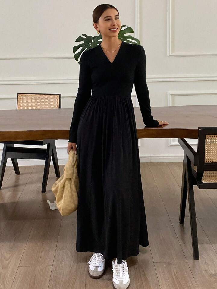 DAZY Solid Color V-Neck Sleeveless Dress For Women,Fall Women Clothes | SHEIN