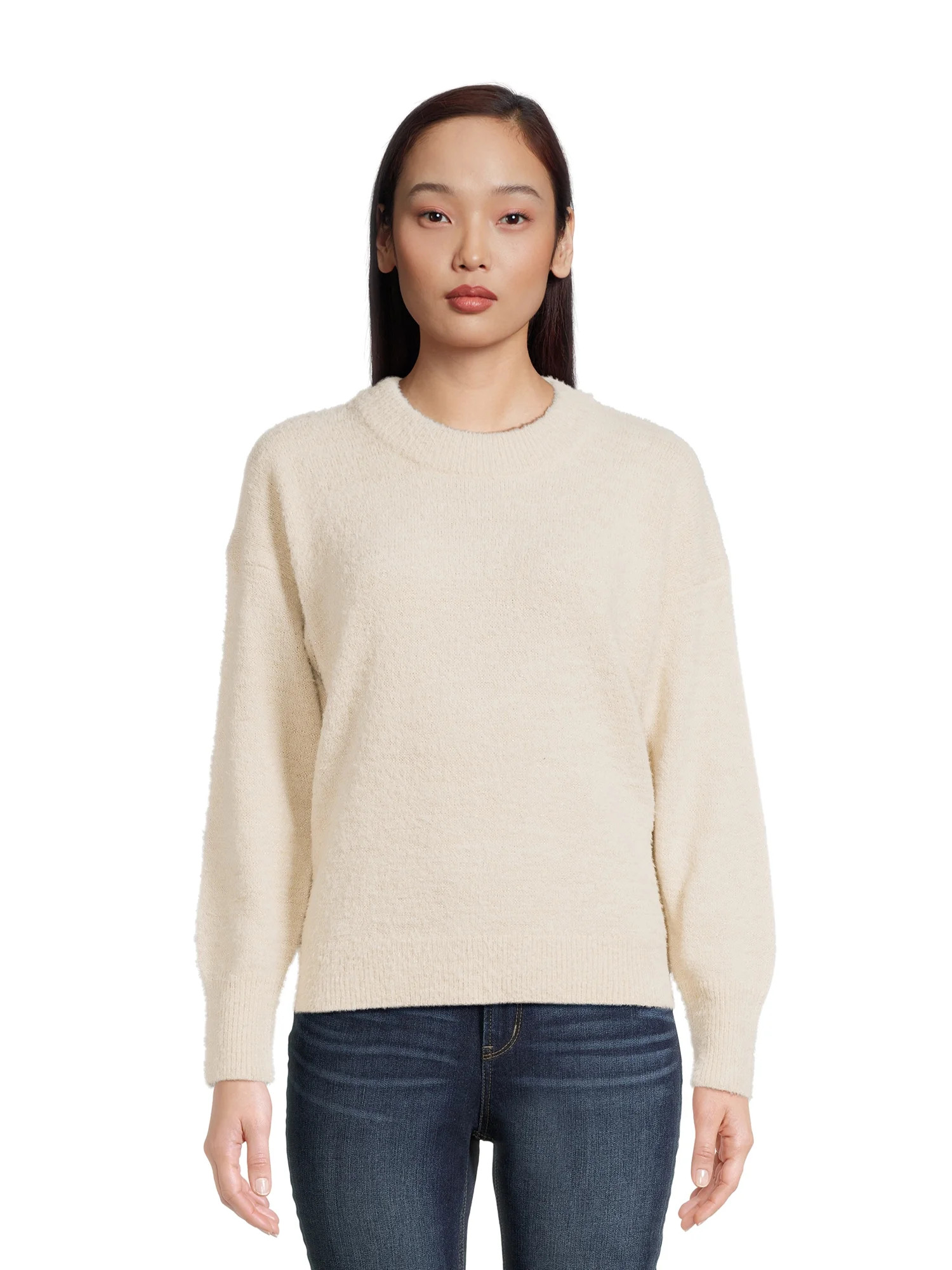 Time and Tru Women's Long Sleeve Eyelash Crewneck Pullover Sweater, Sizes XS-XXL | Walmart (US)