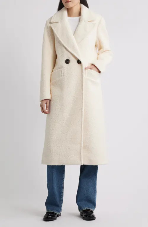 bcbg Double Breasted Bouclé Coat in Cream at Nordstrom, Size Large | Nordstrom