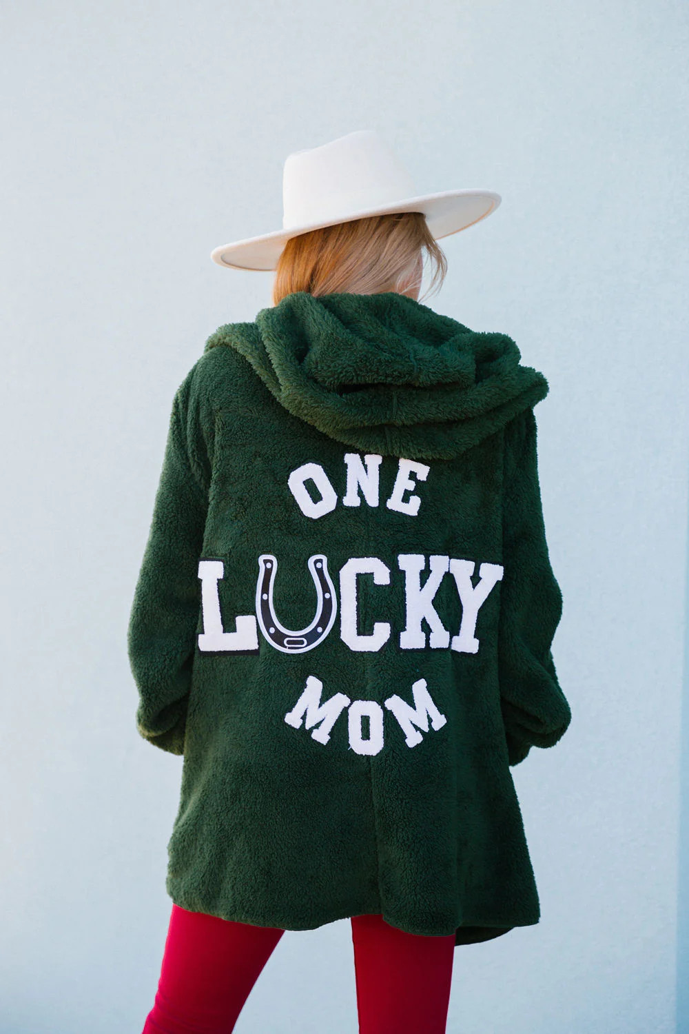 ONE LUCKY MOM FUZZY HOODED JACKET | Judith March
