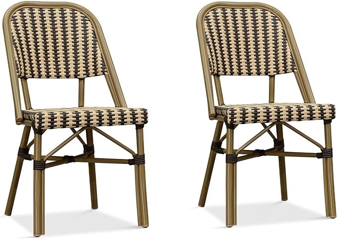 PURPLE LEAF Bistro Chairs Set of 2 French Aluminum and Hand-Woven Wicker Chairs for Patio Outdoor... | Amazon (US)