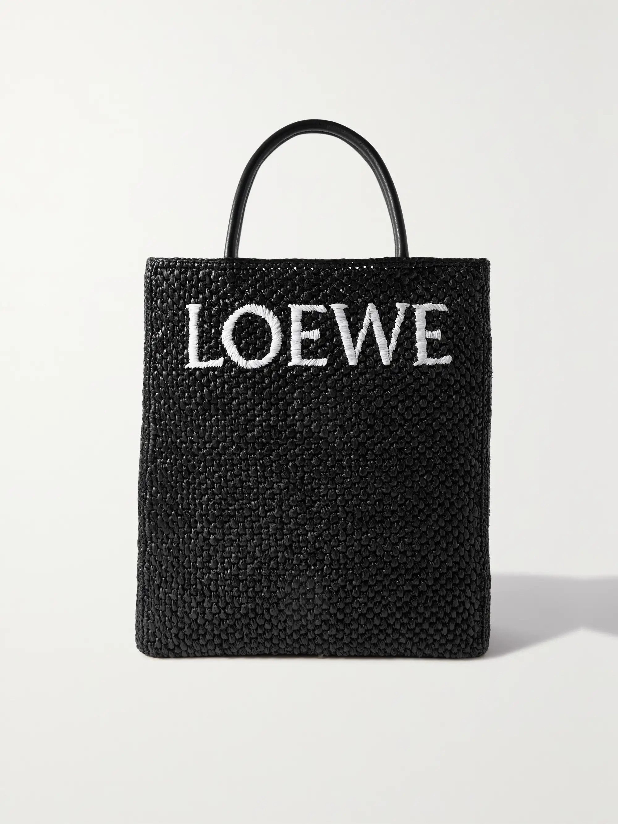 Standard A4 leather-trimmed embroidered raffia tote | NET-A-PORTER (US)