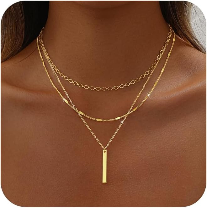Gold Necklace for Women 14K Gold Plated Layered Cross Bar Necklace Herringbone Figaro Paperclip F... | Amazon (US)