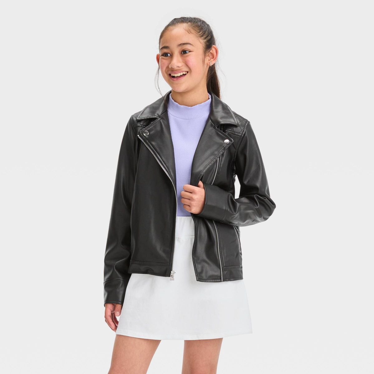 Girls' Faux Leather Moto Jacket - art class™ | Target