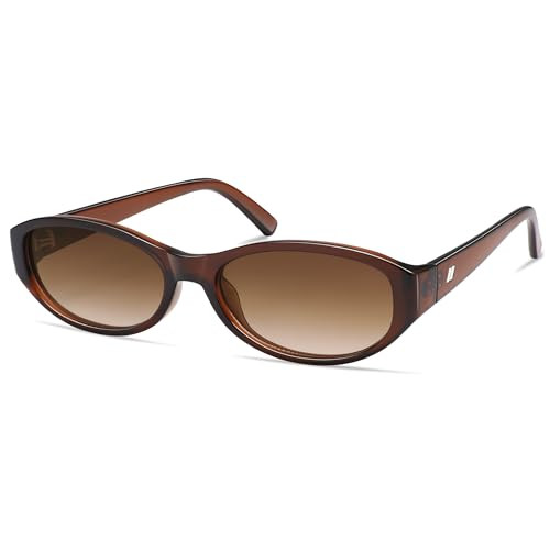 Appassal Retro Oval Sunglasses for Women Chic Cat Eye 90s Sunnies Lightweight Trendy Narrow Square Sun glasses AP3727 Brown/Gradient Brown | Amazon (US)