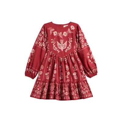 Mini Boden Kids' Celia Wing Sleeve Cotton Dress in Port Bird Print at Nordstrom, Size 6-7 | Nordstrom
