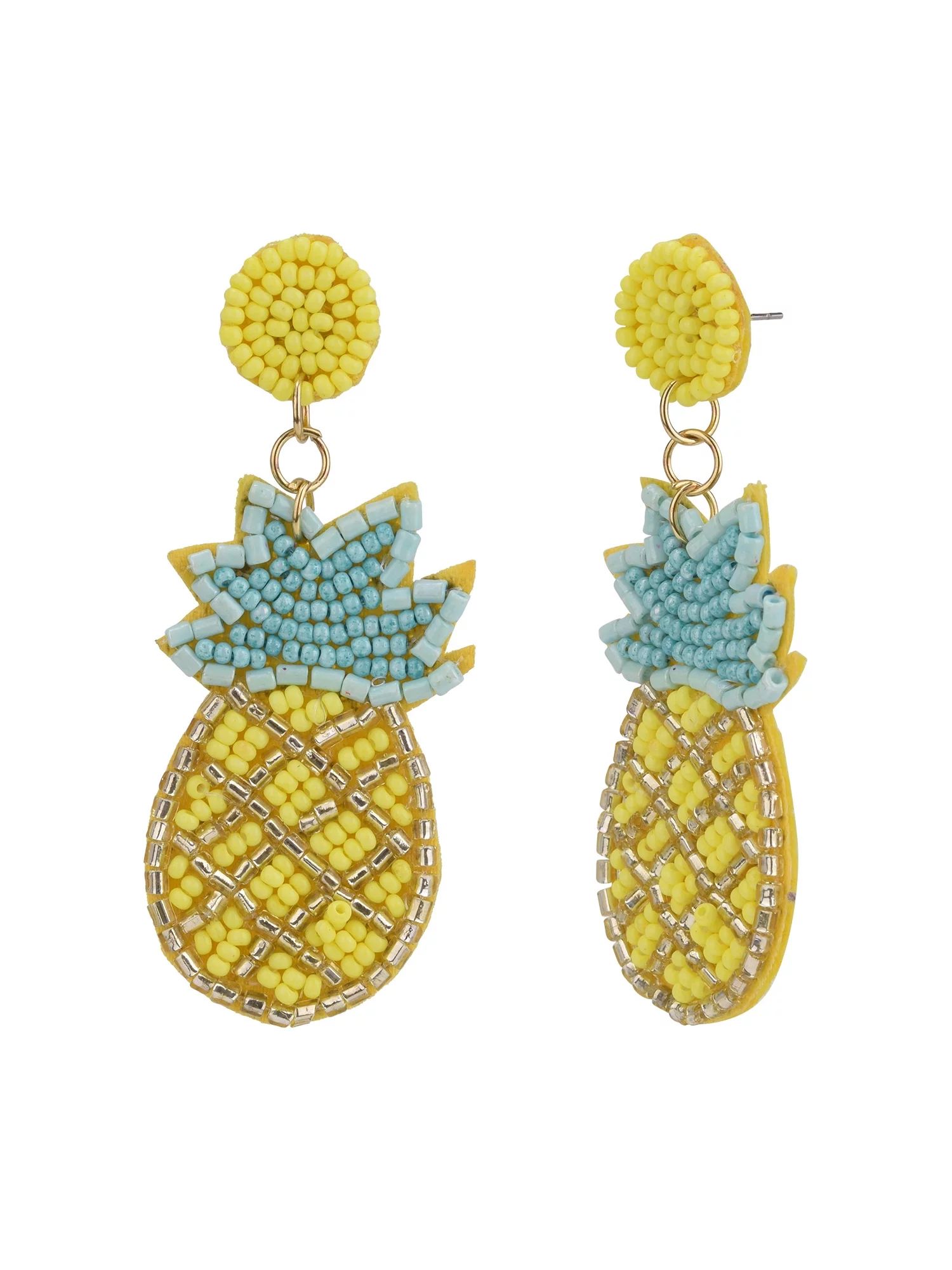 Time and Tru Women's Yellow Beaded Pineapple Drop Earring | Walmart (US)