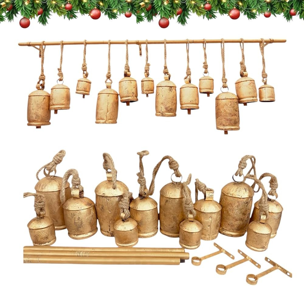 Set of Giant Vintage Rustic Tin Metal Harmony Cow Bells, Complete 12 Huge XXL Rustic Handmade Bel... | Amazon (US)
