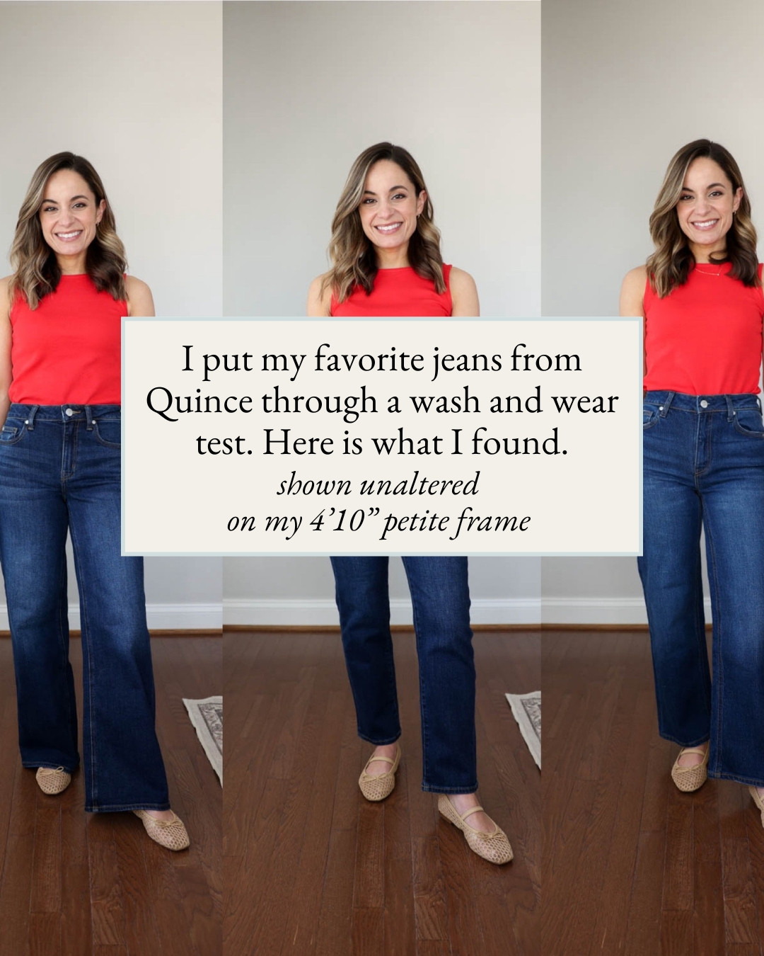 I put my favorite jeans from Quince to a wash and wear test, here is what I found. 

I originally noted their jeans to shrink in the wash over time, most of mine shrinking an inch. However, I wasn't washing them properly. For this test I washed them in cold water and tumble dried on low (According to the care tag). There was minimal shrinkage (under 1/2" with all three styles) and no notable shrinkage in overall fit or rise. 

They wear well, slight loosening but they don't lose shape or bag out. 

The Bella jeans are stated as having a 10.5” rise but I measured a 10” rise for most styles in a size 24.

Bella Wide: 24 x 28" in Midnight Blue (shrank 1/4")

Bella Relaxed Straight: 24 x 28" in Atlantic Blue (shrank 1/2")

Bella Relaxed Straight: 24 x 26" in Stormy Blue(shrank 1/2")

Bella Straight: 24 x 26" in Midnight Blue (shrank 1/2")

Tank Top (J.Crew Factory): XXS in both colors

Flats (J.Crew Factory): True to Size

My Sizing: I’m 4’10”, and my bust, waist, and hip measurements are 32″, 24″, and 36″. My ankle inseam is 25". 

 

#LTKPetite