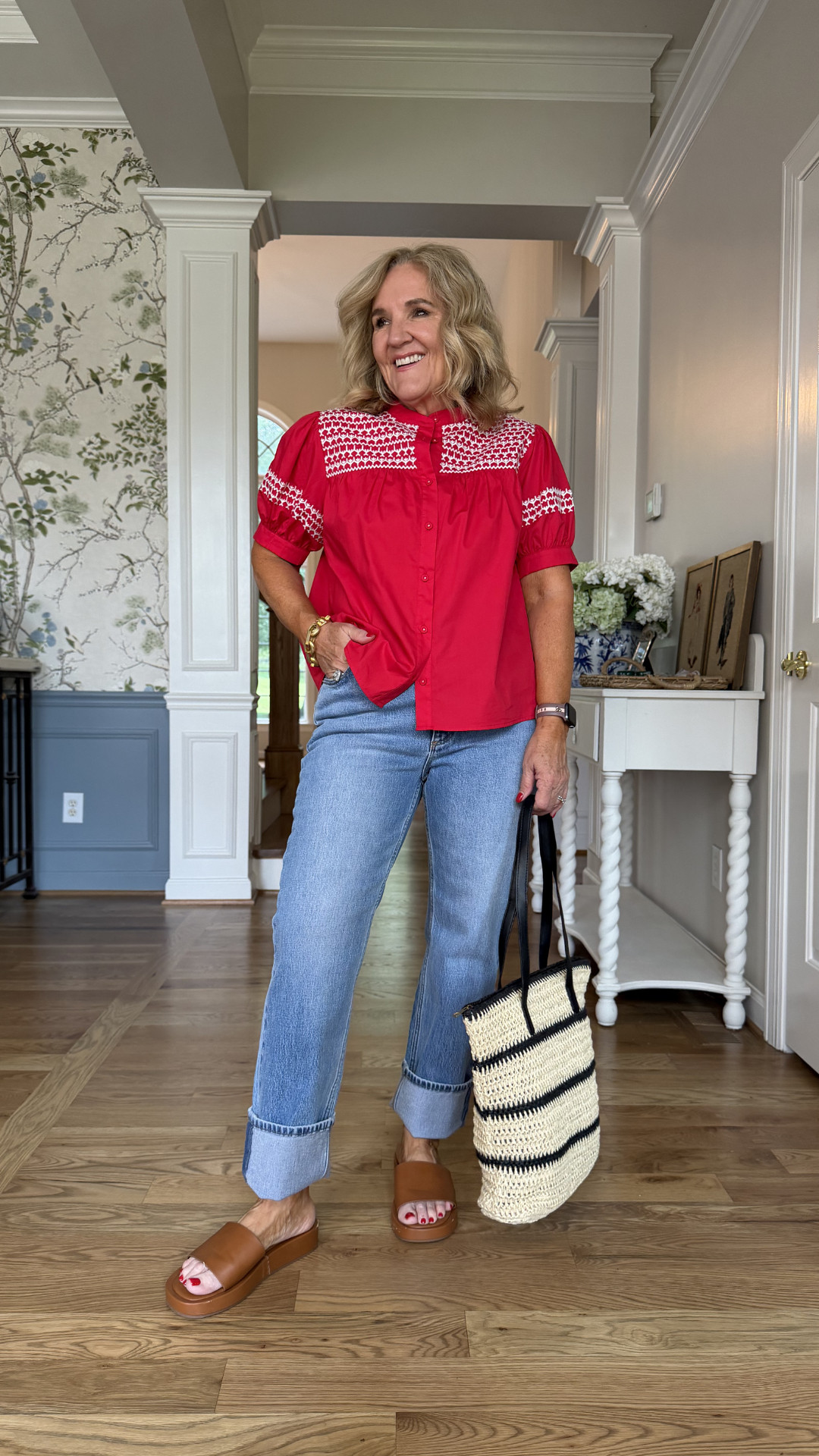 This top is proof that a little detail can make a big impact. The smocking adds so much charm, and the bright color makes the whole outfit feel fun, fresh, and ready for summer. 🫶🏻 

 #LTKootd #LTKSeasonal #LTKOver40