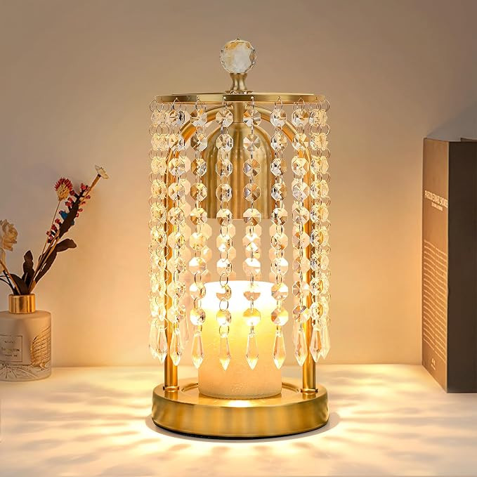 Gold Candle Warmer Lamp with Timer and Dimmer - Electric Candle Warmer,Crystal Candle Lamp for Be... | Amazon (US)