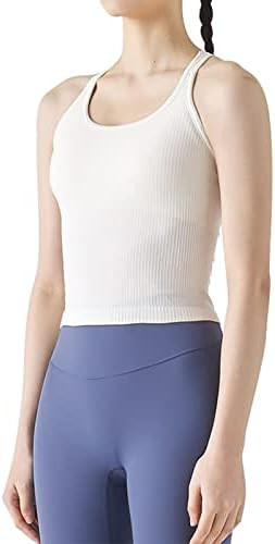 Ribbed Workout Short Racerback Tank Tops for Women with Built in Bra | Amazon (US)