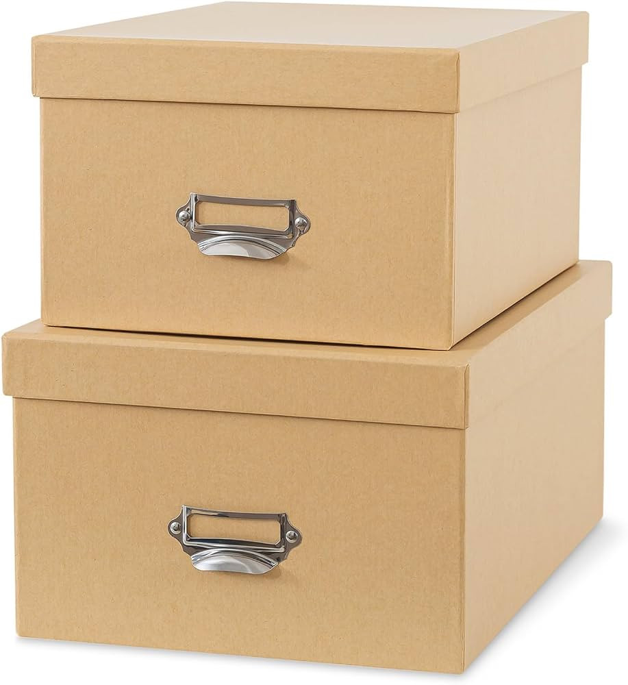 Soul & Lane Kraft Decorative Cardboard Storage Boxes with Lids, Set of 2 Stacking Keepsake Photo ... | Amazon (CA)