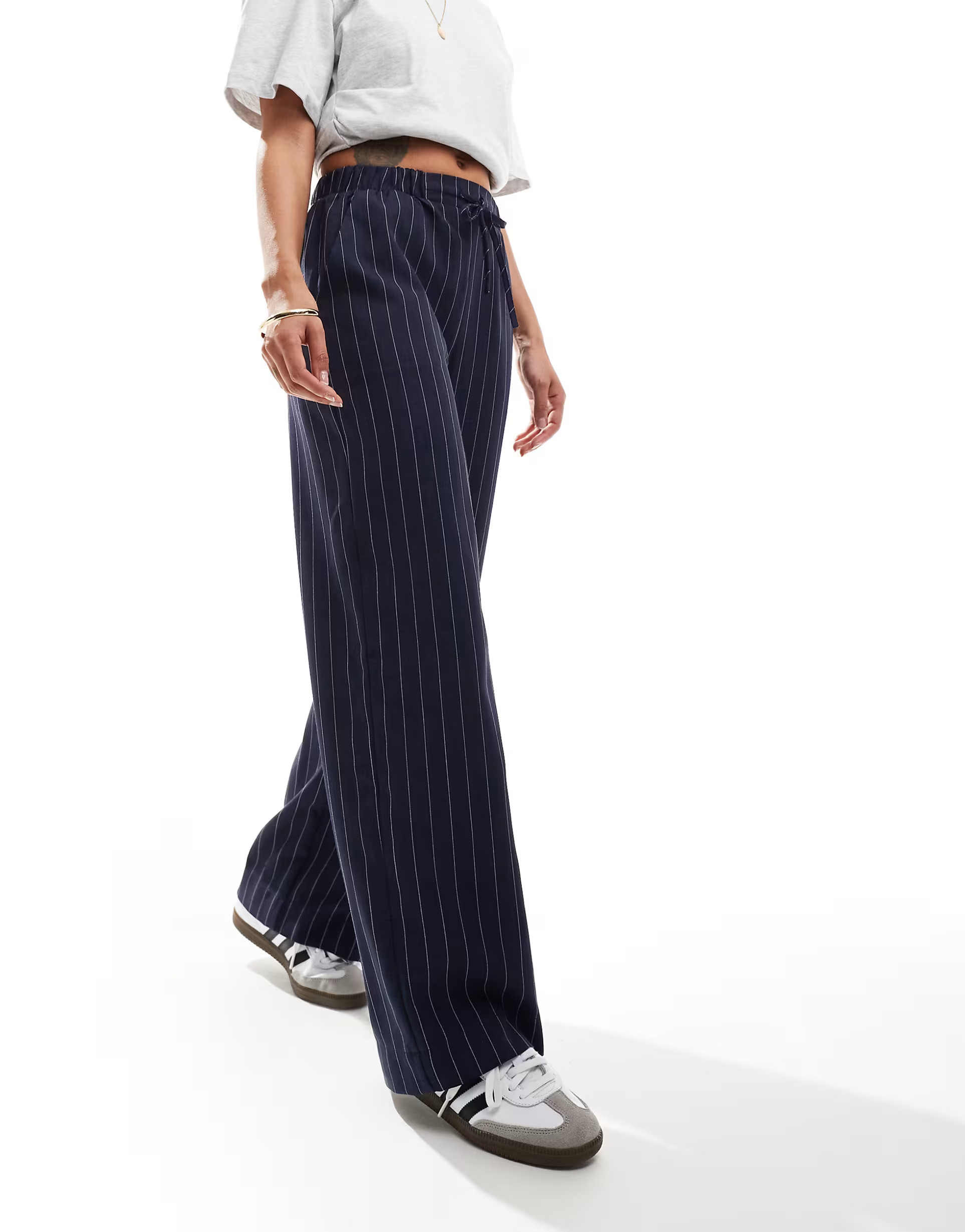ASOS DESIGN tailored pull on pants in navy stripe | ASOS | ASOS (Global)