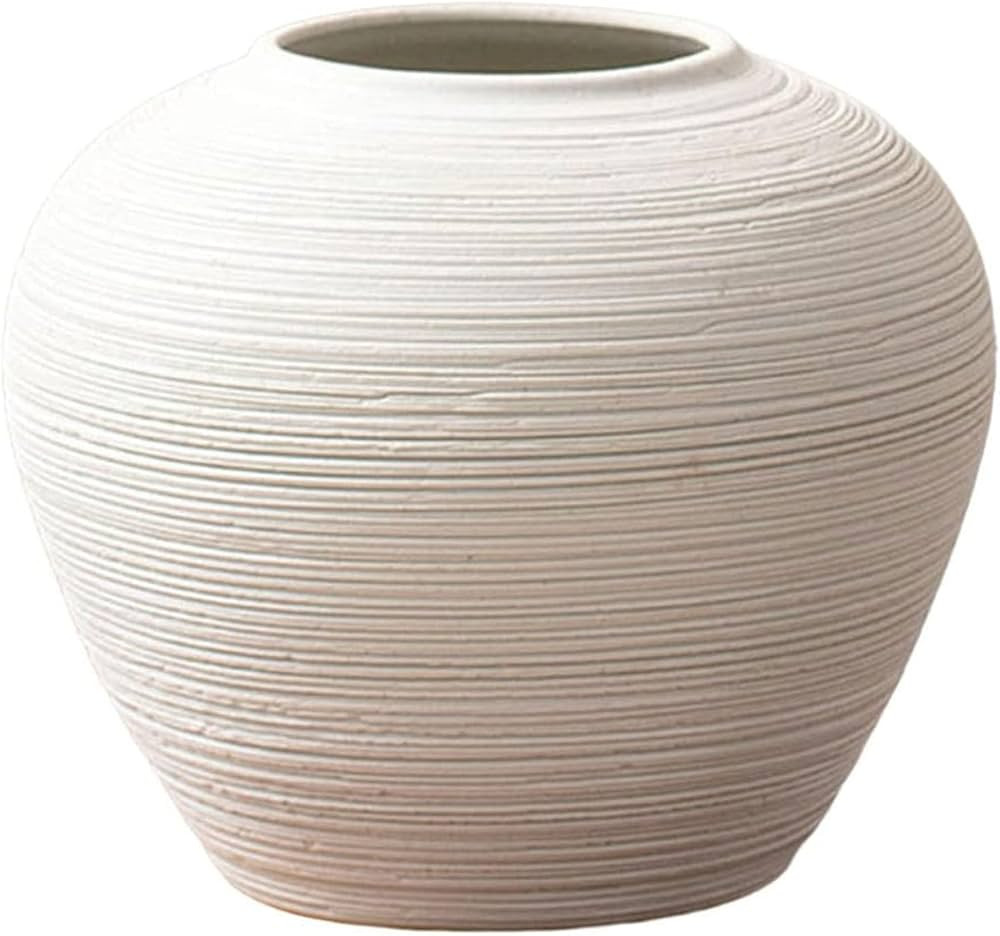 White Ceramic Vase for Dried Flowers Vintage Textured Decorative Flower Vase for Living Room Home... | Amazon (US)
