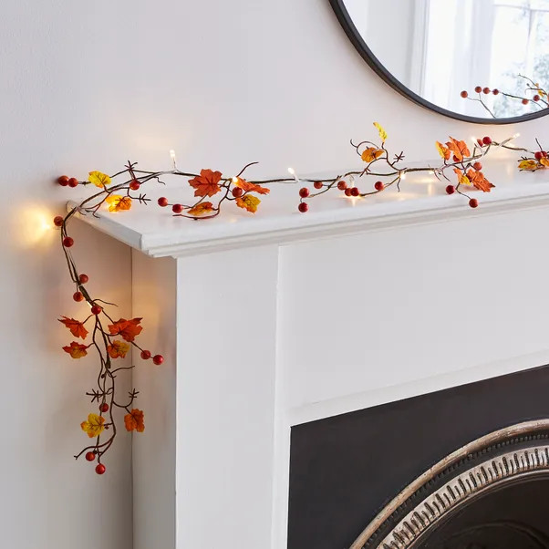 Artificial Autumnal Berries Lit Garland | Dunelm