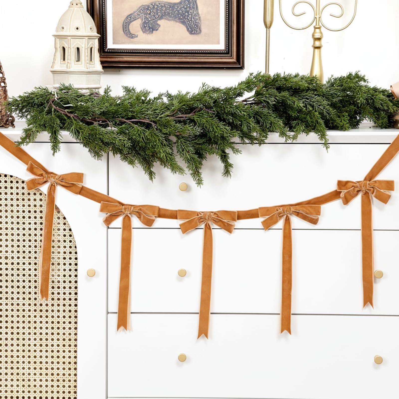 Giegxin 2 Pcs 13.2ft Christmas Velvet Bow Garland Ribbon Bow Garland Banner Bows Velvet Christmas... | Amazon (US)