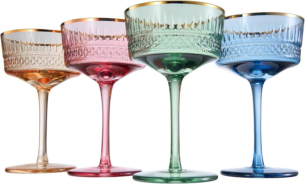 Khen - Colored Muted Colored Glasses - Water & Wine | Set of 4 | Pastel Muted Crystal Cocktail Gl... | Amazon (US)