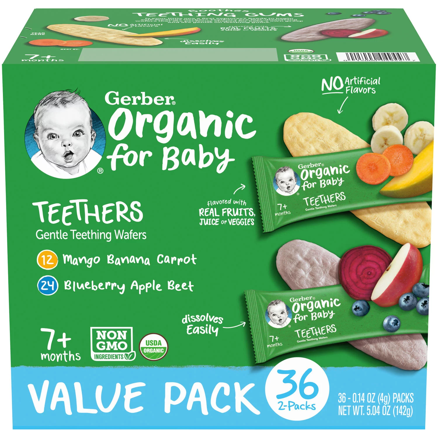 Gerber Organic Gentle Teething Wafers, Variety Pack (36 ct.) | Sam's Club