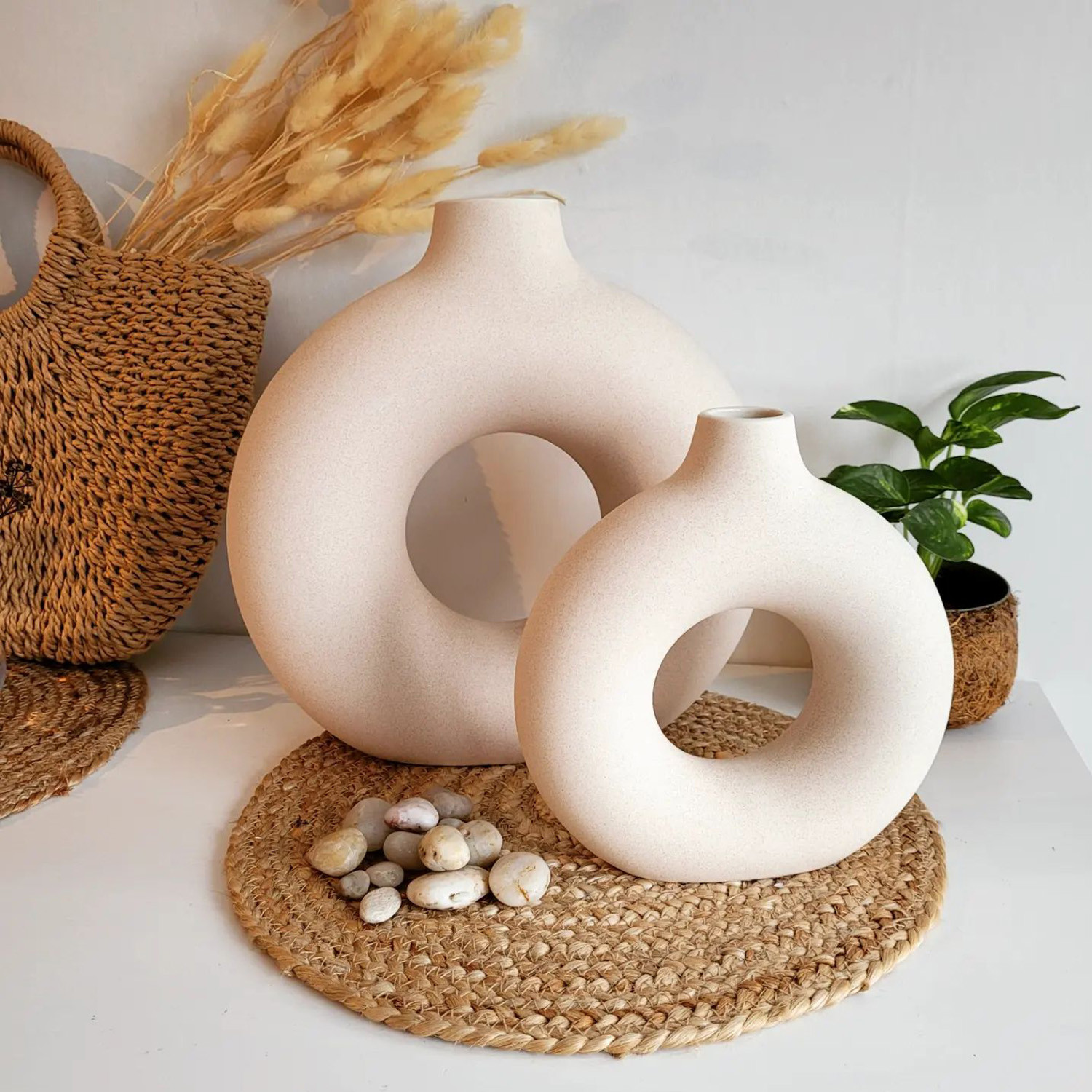 Ceramic Vases for Home Decor, Set of 2 Donut Vases, Modern Vase, White Vases, Farmhouse Vase, Dec... | Walmart (US)