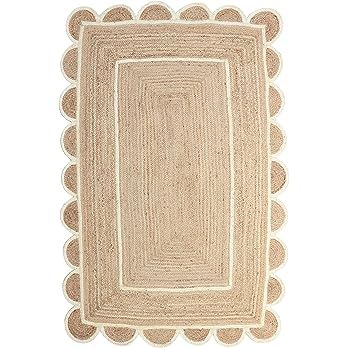 Weaving Village Scalloped Natural Jute Area Rug, Natural Base Off White Trim, 8x10 | Amazon (US)