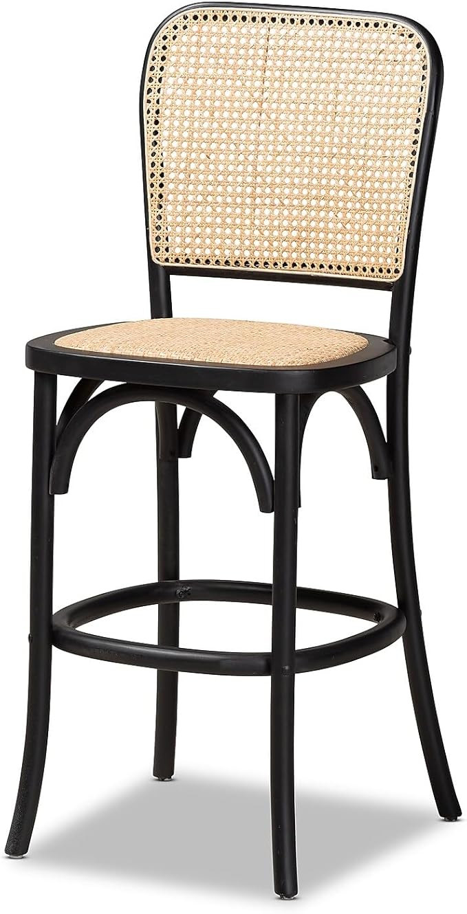 Baxton Studio Vance Brown Woven Rattan and Black Wood Cane Counter Stool | Amazon (US)