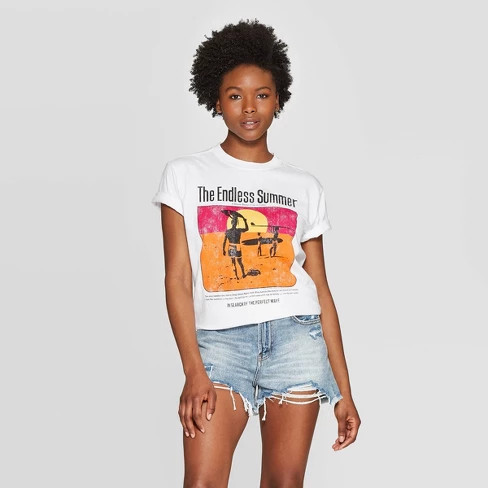 Women's Short Sleeve The Endless Summer Graphic T-Shirt - Mighty Fine (Juniors') - White | Target