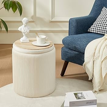 Round Ottoman with Storage Set of 2 Upholstered Velvet Vanity Stool for Makeup Lines Support 300l... | Amazon (US)