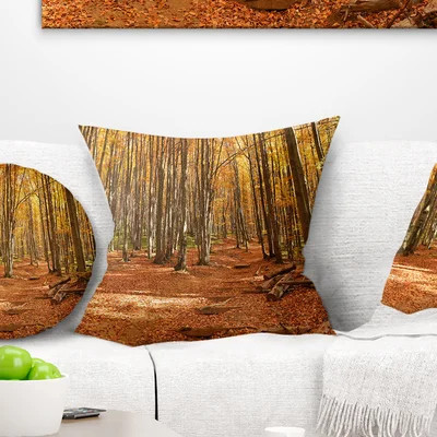 Colorful Fall Forest with Fallen Leaves - Forest Printed Throw Pillow | Wayfair North America