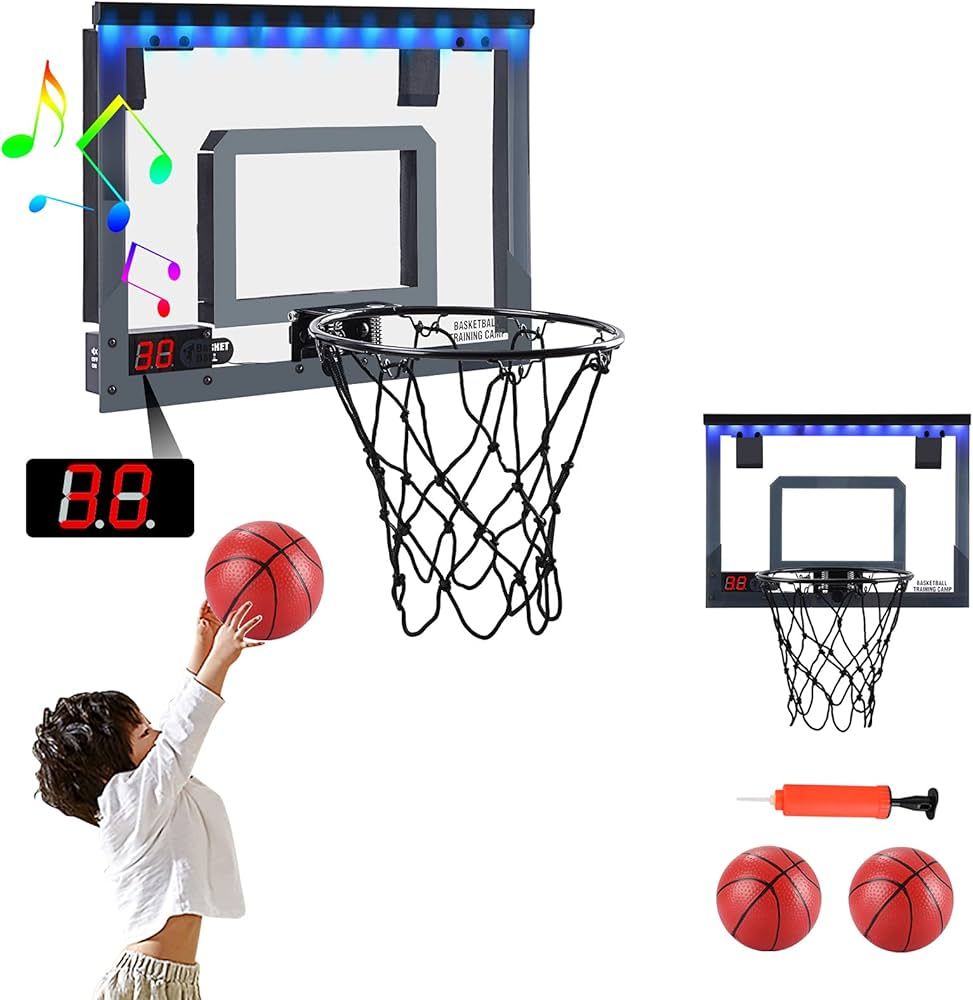 PELLOR Indoor Basketball Hoop with LED Light for Kids and Adults, Mini Basketball Hoop Set with 2... | Amazon (US)