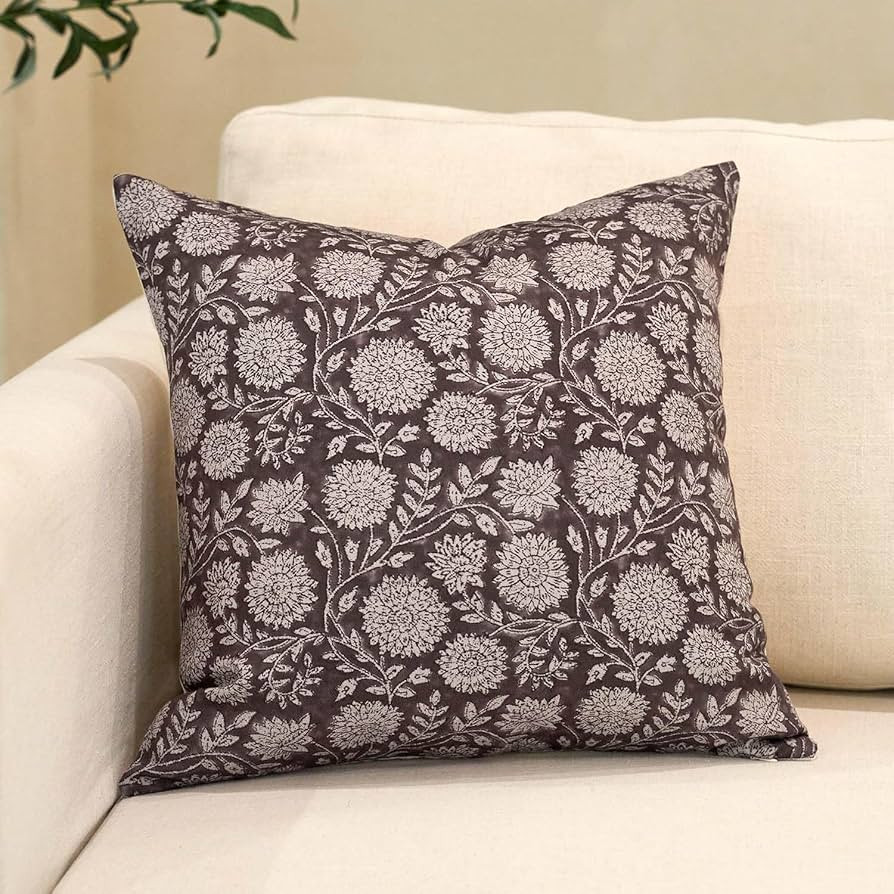 Amor Virisso Floral Pillow Covers 18x18 Throw Pillow Covers Vintage Block Print Pillow Cover Neut... | Amazon (US)