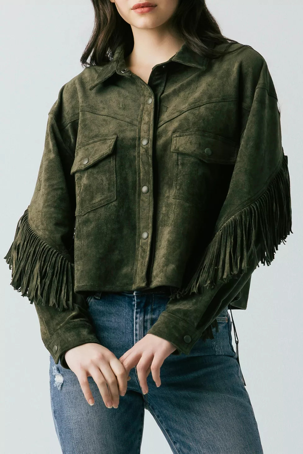 BLANKNYC Kale Chips Fringe Faux Suede Jacket | Urban Outfitters (US and RoW)