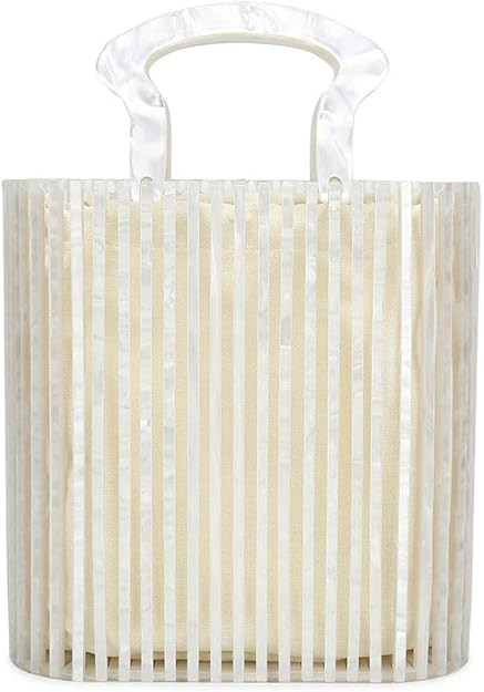 Womens Fashion Bamboo Bag with Acrylic Handle Bucket Bag Summer Beach Clutch Purse Handbags | Amazon (US)