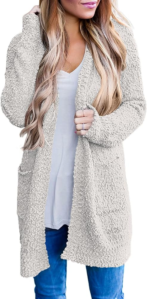 MEROKEETY Women's Long Sleeve Soft Chunky Knit Sweater Open Front Cardigans Outwear Coat | Amazon (US)