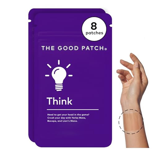 The Good Patch Think Patch, Natural Patch with Caffeine, Yerba Mate, Bacop, Lion's Mane, Plant Powered Wearable Wellness, Focus Patches, Sustained Release (8 Total Patches) | Amazon (US)